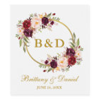 Burgundy Floral Wreath Gold Monogram Wedding