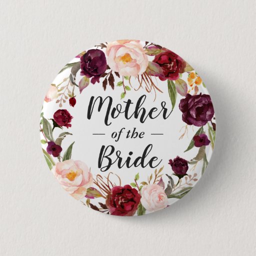 Image of Burgundy Floral Wreath Mother of the Bride Groom 6 Cm Round Badge