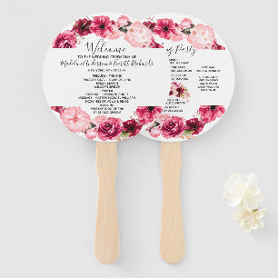 Burgundy Floral Wreath Wedding Ceremony Program Hand Fan