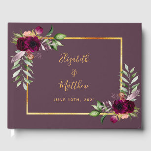 Burgundy florals cassis purple wedding guest book
