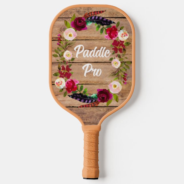 Burgundy Florals, Feathers, Wood Paddle Pro (Back)