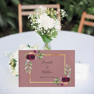 Burgundy florals greenery cinnamon rose wedding guest book