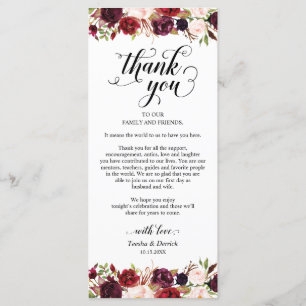 Burgundy Florals, Place Setting Thank You Card