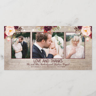 Burgundy Florals Rustic Country Wedding Thank You Card