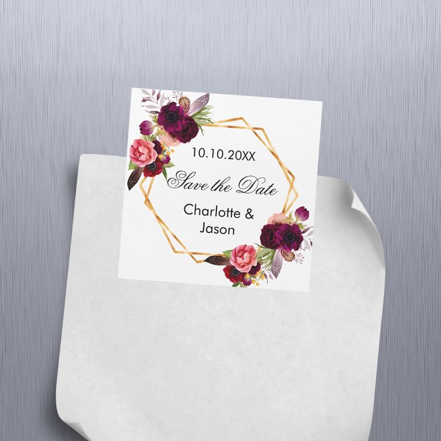 Burgundy florals wedding Save the Date magnet (Creator Uploaded)