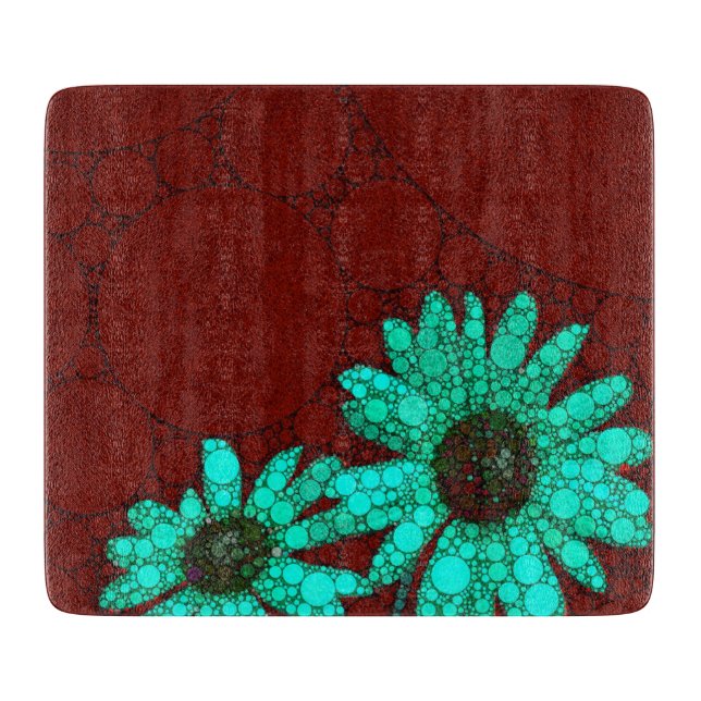Burgundy Florescent Turquoise Flowers Cutting Board (Front)