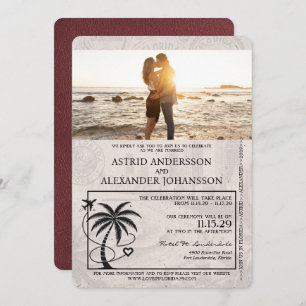 Burgundy Florida Passport Wedding Invitation