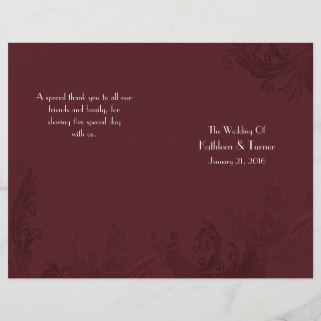 Burgundy Flourish Wedding Program (Front)