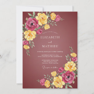 Burgundy Flourishing Botanical Wedding Invitation
