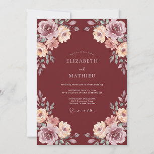 Burgundy Flourishing Romance Wedding Invitation
