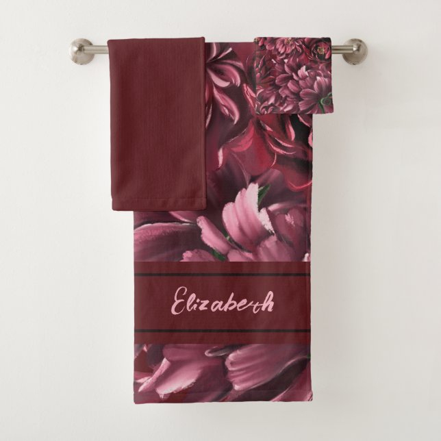 Burgundy Flower Elegance Bath Towel Set (Insitu)