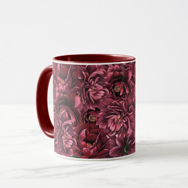 Burgundy Flower Elegance Mug (Front Left)