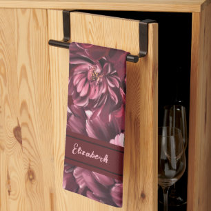 Burgundy Flower Elegance Tea Towel