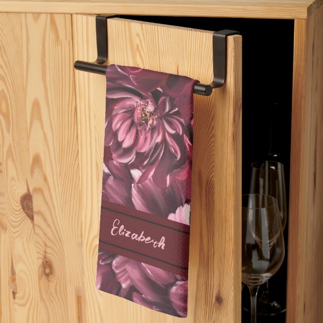 Burgundy Flower Elegance Tea Towel (Thirds Fold)