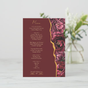 Burgundy Flower Elegance with Gold Accents Wedding Menu