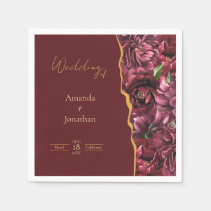 Burgundy Flower Elegance with Gold Accents Wedding Napkin
