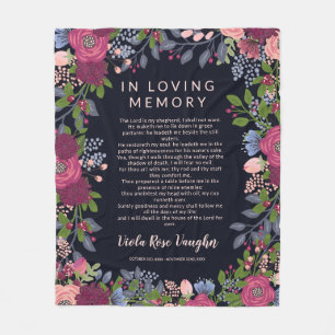 Burgundy Flower Frame Psalm In Loving Memory Fleece Blanket