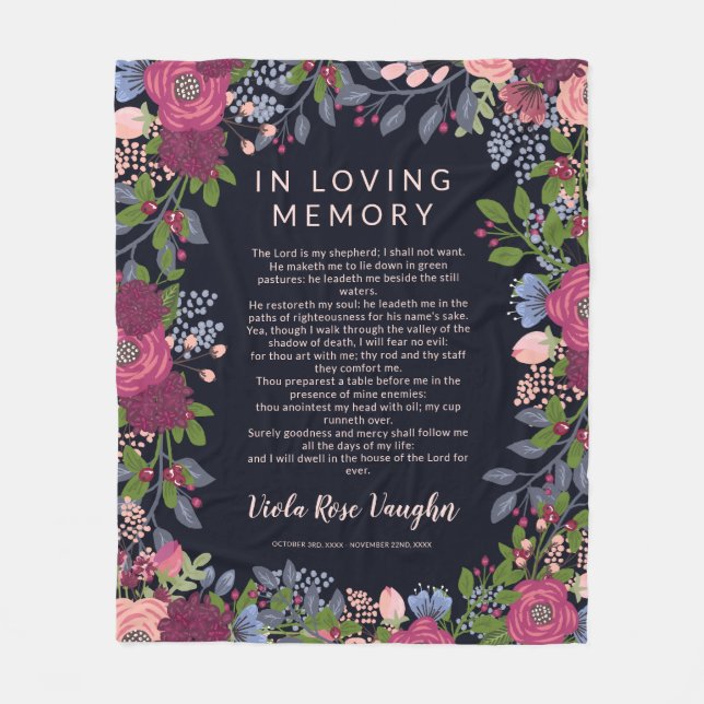 Burgundy Flower Frame Psalm In Loving Memory Fleece Blanket (Front)