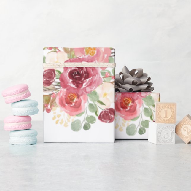 Burgundy Flower gift wrap, birthday gift wrap (Baby Shower)