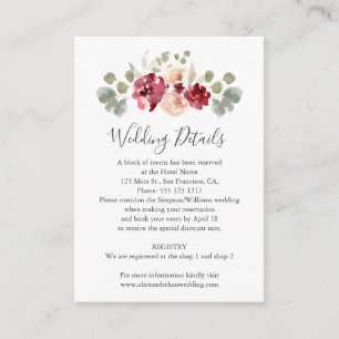 Burgundy Flower Greenery Wedding Details Enclosure Card