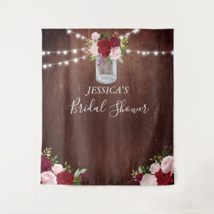 Burgundy Flower Mason Jar Bridal Shower Wood Tapestry