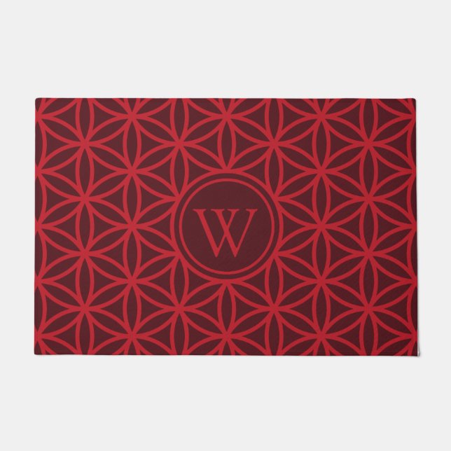 Burgundy Flower of Life - sacred geometry Monogram Doormat (Front)