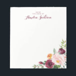 Burgundy Flower Personalised Notepad Stationery<br><div class="desc">More pretty Notepads in the Little Bayleigh Store!</div>