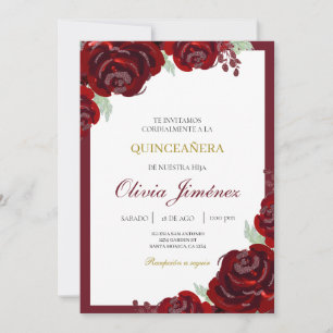 Burgundy flower quinceañera  invitation