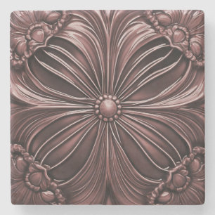Burgundy Flower Stone Coaster
