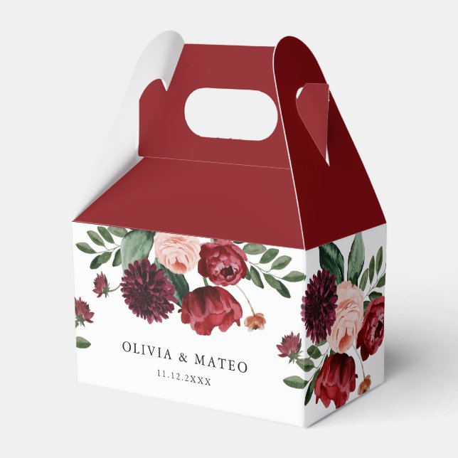Burgundy Flower Wedding Favour Box (Front Side)