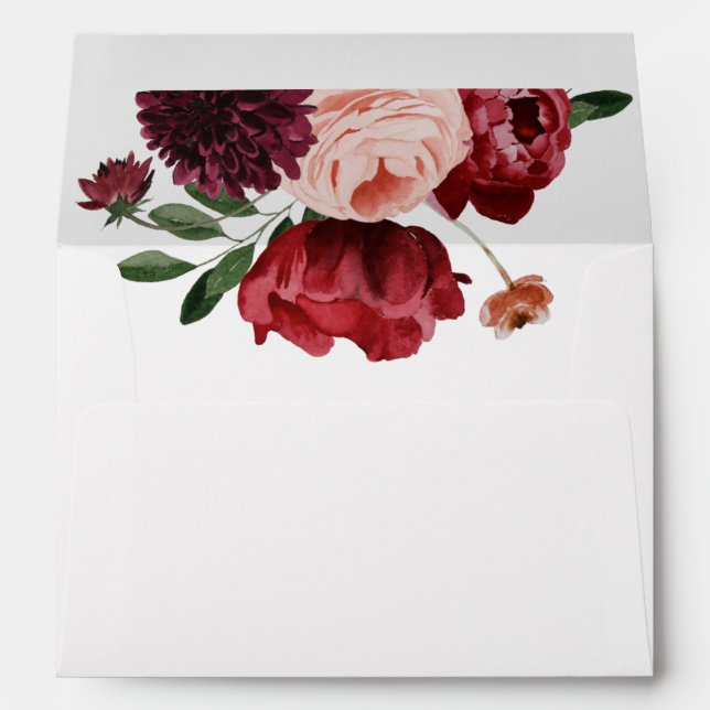 Burgundy Flower Wedding Invitation Envelope (Back (Bottom))
