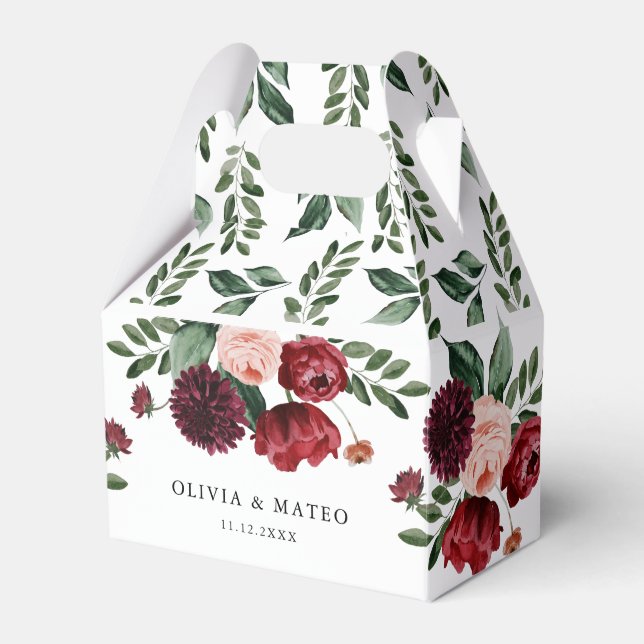 Burgundy Flower Winter Wedding Favour Box (Front Side)