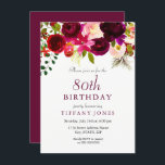 Burgundy Flowers 80th Birthday Party Invitation<br><div class="desc">Burgundy Flowers 80th Birthday Party Invitation

See matching collection and invitations</div>