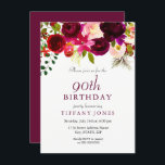 Burgundy Flowers 90th Birthday Party Invitation<br><div class="desc">Burgundy Flowers 90th Birthday Party Invitation

See matching collection and invitations</div>