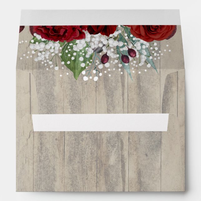Burgundy Flowers and Baby's Breath Rustic Wood Envelopes (Back (Bottom))