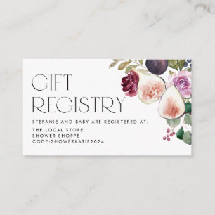 Burgundy Flowers and Figs Baby Shower Registry Enclosure Card