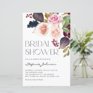 Burgundy Flowers and Figs Bridal Shower Invitation
