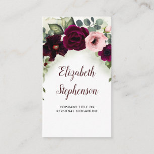Burgundy Flowers and Greenery Garland Elegant Boho Business Card