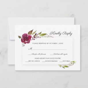 Burgundy Flowers and Greenery Wedding RSVP Card