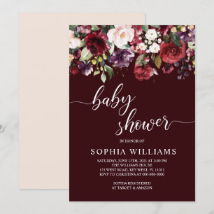 Burgundy Flowers Baby Shower Invitation