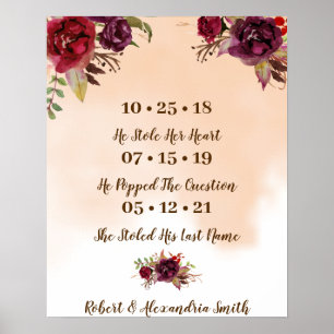 Burgundy Flowers Best Day Wedding Date Yes Sign