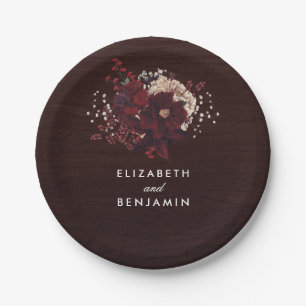 Burgundy Flowers Bouquet Rustic Bouquet Fall Paper Plate