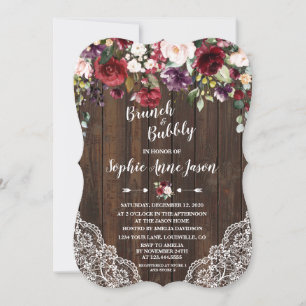Burgundy Flowers Brunch & Bubbly Bridal Shower Invitation