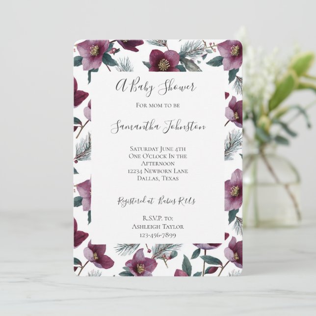 Burgundy Flowers Country Baby Shower Invitation (Standing Front)