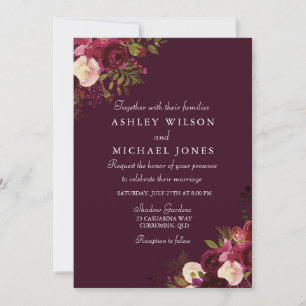 Burgundy Flowers Fall Autumn Wedding Invitation