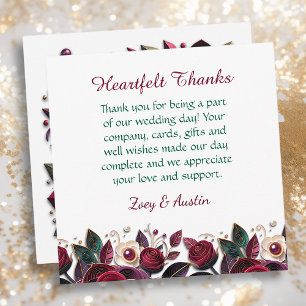 Burgundy Flowers, Foliage and Pearls Personalised Thank You Card