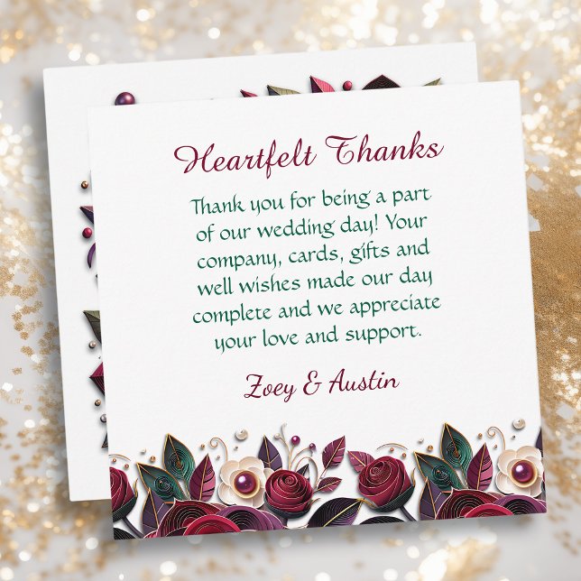 Burgundy Flowers, Foliage and Pearls Personalised Thank You Card (Creator Uploaded)
