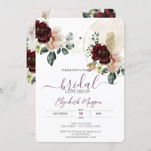 Burgundy Flowers Glitter Glass Bridal Luncheon   Invitation