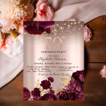 Burgundy Flowers Glitter Rose Gold 70th Birthday   Invitation<br><div class="desc">A modern,  chic and glamourous invitation with an elegant gold tiara,  string lights,  and flowers.</div>