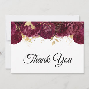 Burgundy Flowers Gold Foil Glam 60th Birthday Thank You Card